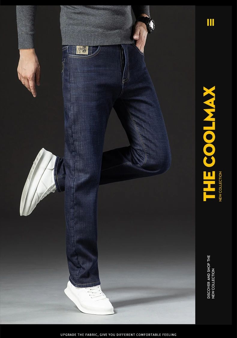 2025 New Classic  Men's Business Casual Velvet Jeans Winter Chinese Embroidery Straight Loose Warm Thick Pants