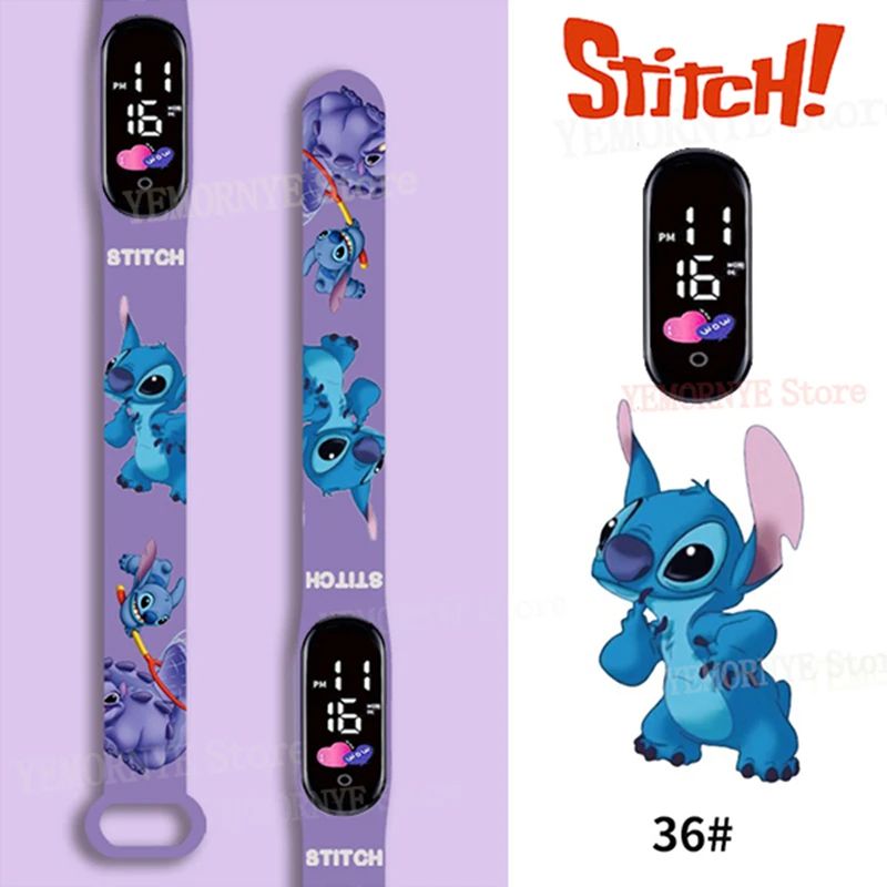 Relógios Digitais Infantis Disney Stitch Figuras de Anime LED Touch Luminoso Relógio Digital Esportivo Infantil à Prova D'Água Brinquedos de Aniversário