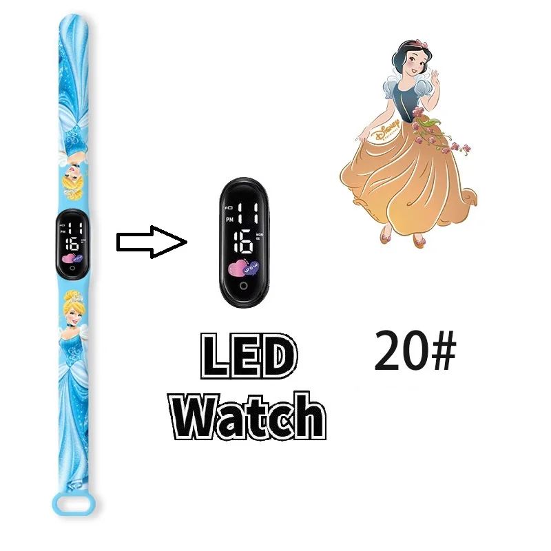 Disney Princess Kids Digital Watch Cartoon Action Figure Snow White LED Touch Waterproof Electronic Watch Toys for Children