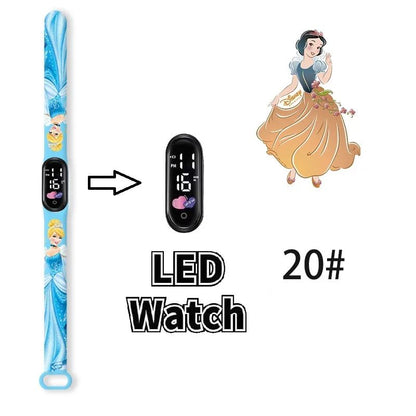 Disney Princess Kids Digital Watch Cartoon Action Figure Snow White LED Touch Waterproof Electronic Watch Toys for Children