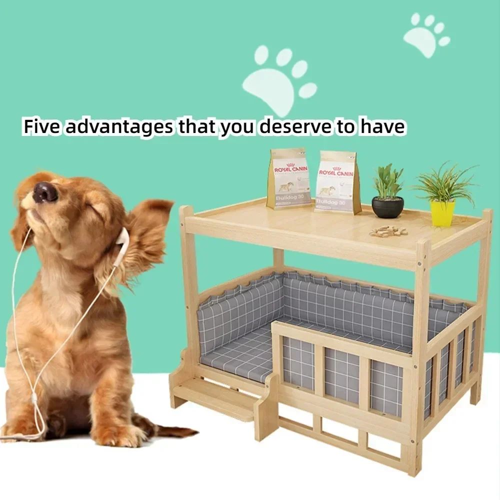 Cama de cachorro de madeira com design simples que pode ser usada como mesa de cabeceira, casinha de cachorro para todas as estações, proteção ambiental, cama de animal de estimação prática