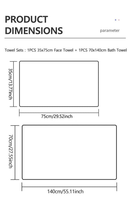 1 Set Striped Face Towel 35x75cm for Bathroom and Soft and Absorbent Quick-Drying Experience Microfiber Bath Towel 70x140cm