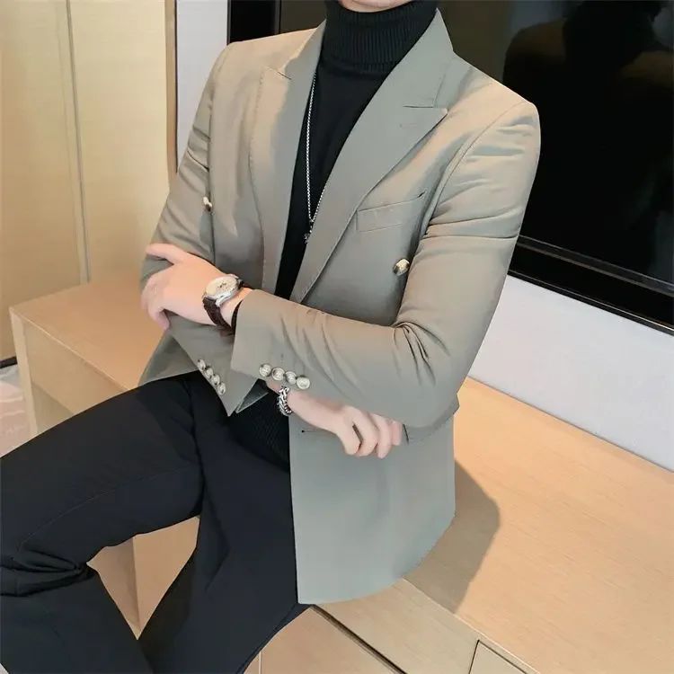 Jacket for Men Dress Jackets Coats Double Breasted Black Business Man Suits and Blazers Simple New in Korean Style Clothes 2025