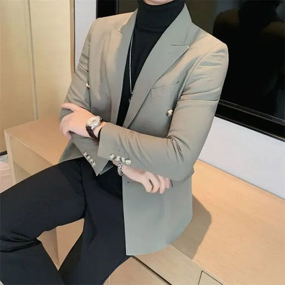 Jacket for Men Dress Jackets Coats Double Breasted Black Business Man Suits and Blazers Simple New in Korean Style Clothes 2025