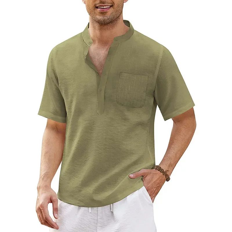 Summer New Men's Short-Sleeved T-shirt Cotton and Linen Led Casual Men's T-shirt Shirt Male  Breathable S-3XL