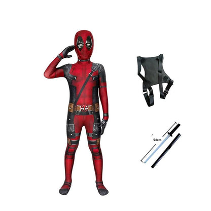 Adult Kids Deadpool Cosplay Costume Bodysuit Outfits Superhero Jumpsuit Boys Movie Character Dress Up Mask Costumes With Swords