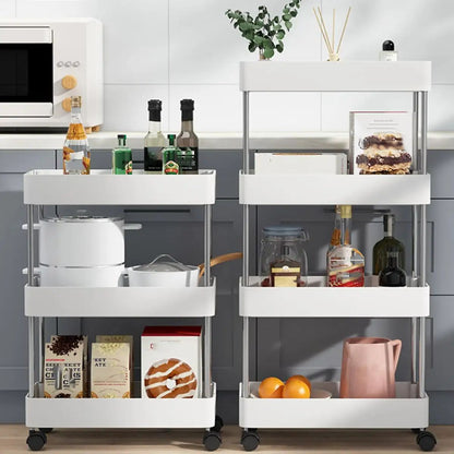 Rack de armazenamento móvel com 3/4 níveis para espaços estreitos, carrinho utilitário com rodinhas, prateleira organizadora fina para cozinha, banheiro e sala de estar