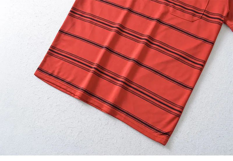 Men's Polo Shirt Button Up Polos Business Casual Lapel Short Sleeve T Shirt Summer Regular Fit Red Black Polo Stripe Shirts