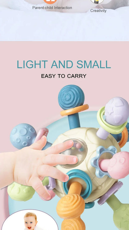 Silicone Teether Baby Toys 0 12 Months Rotating Rattle Ball Grasping Activity Baby Development Toy Baby Sensory Toys for Babies