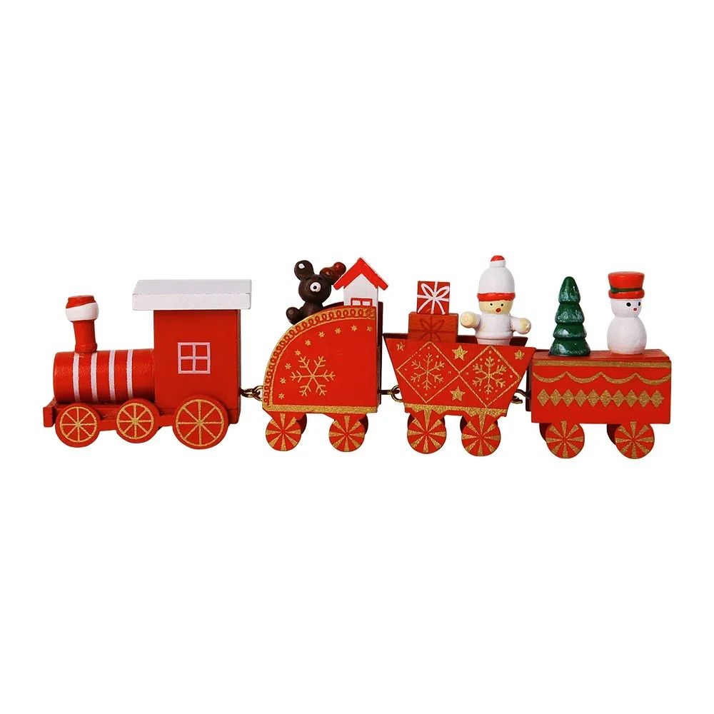 Wooden Train Christmas Ornaments Santa Cake Decoration Merry Christmas Navidad New Year Party Table Decoration Kids Gifts Toys
