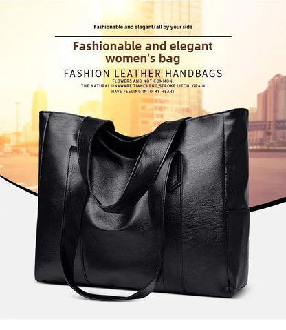 Female Big Soft Leather Satchel Bag Classic Solid Color Simple Casual Large Capacity Tote Single Shoulder Bag Purses and Handbag
