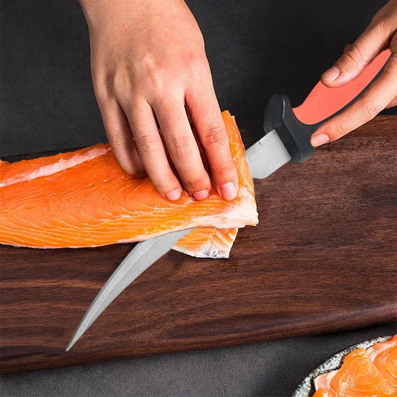 Faca Afiada para Peixe Cabo Oco de Plástico Faca de Filé de Peixe Faca de Desossar Aço Inoxidável Cutelo de Carne Descascador de Frutas de Cozinha