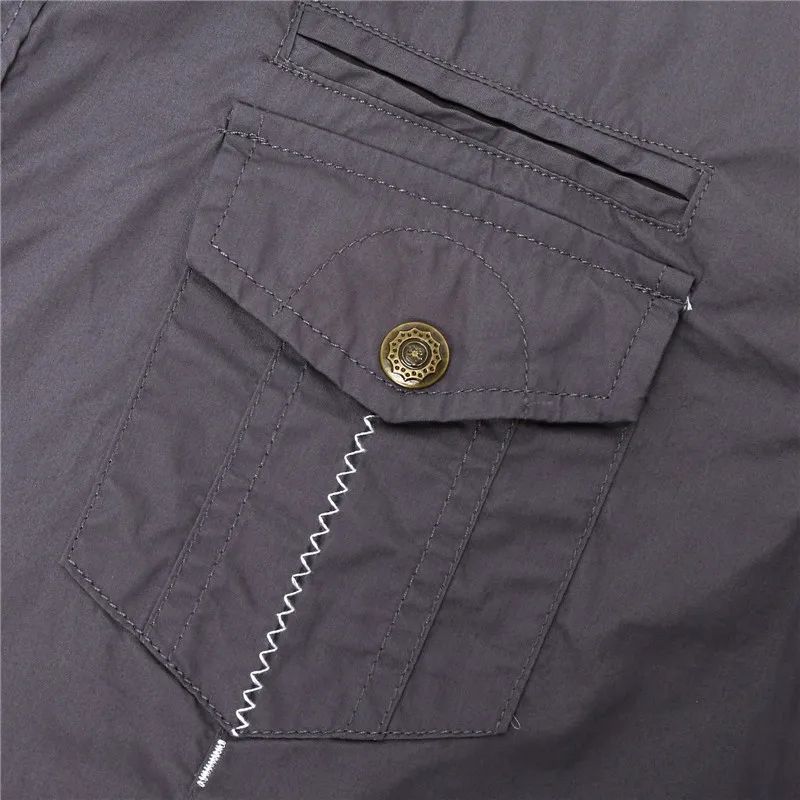 Euro Big Size Men's Cotton Casual Short Sleeve Button-Down Shirt with Chest Pockets Regular-Fit Work Shirt Outdoor Cargo Wear