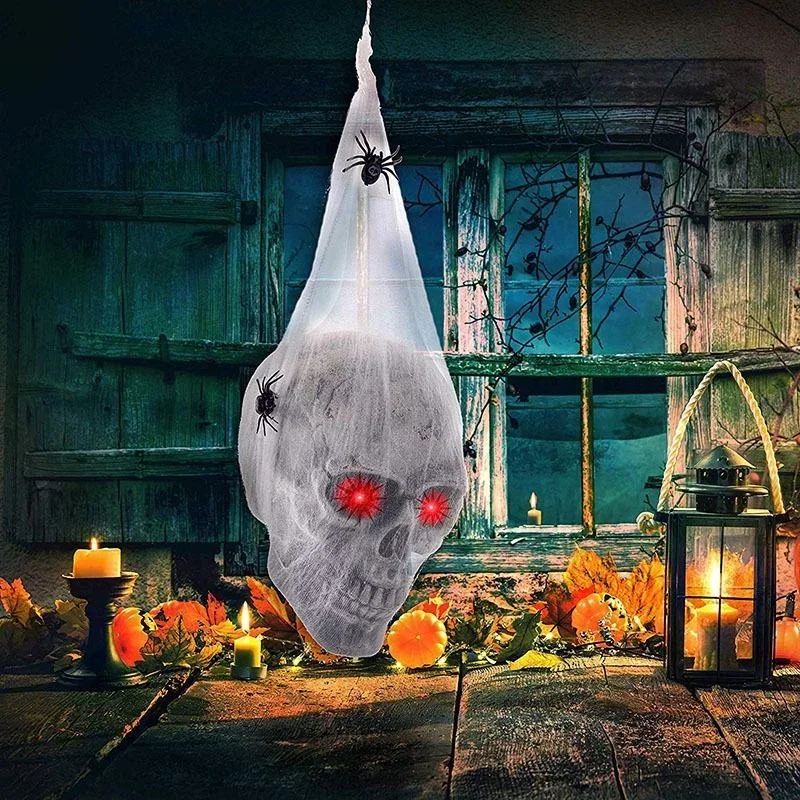 Decoração de Dia das Bruxas com Aranha Que Brilha e Controla o Som, Crânio de Algodão, Propriedade Assustadora, Casa Assombrada, Sala Secreta, Decoração de Pátio