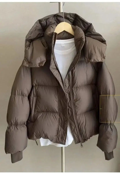 Hooded Cotton Jacket Women 2025 New Thickened Warm Long Sleeved Outwear Winter Korean Loose Solid Color Versatile Short Coat