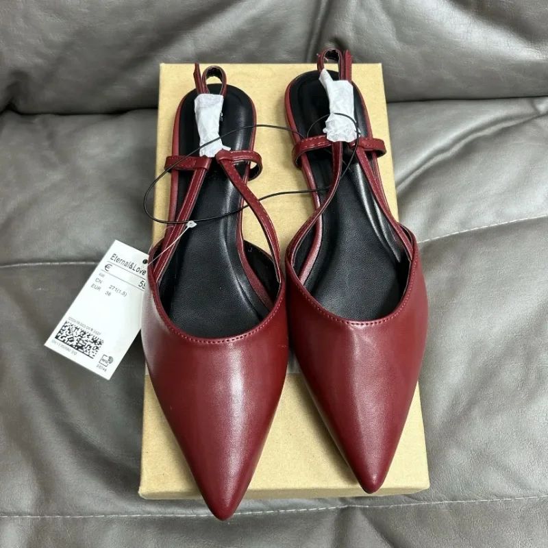 Designer Fashion Pointed Toe Women's Flats 2024 Autumn Elegant Dress Slingbacks Shallow Big Size Comfortable Luxury Ladies Shoes