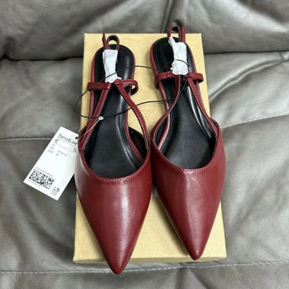 Designer Fashion Pointed Toe Women's Flats 2024 Autumn Elegant Dress Slingbacks Shallow Big Size Comfortable Luxury Ladies Shoes