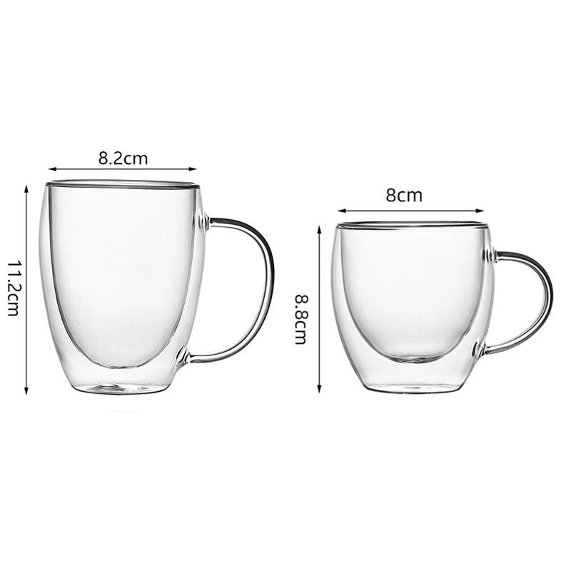Copo de Café de Vidro com Parede Dupla e Fundo Duplo 233ml/320ml Canecas Premium para Mocha Latte Canecas Transparentes Resistentes ao Calor Conjunto de Copos de Água