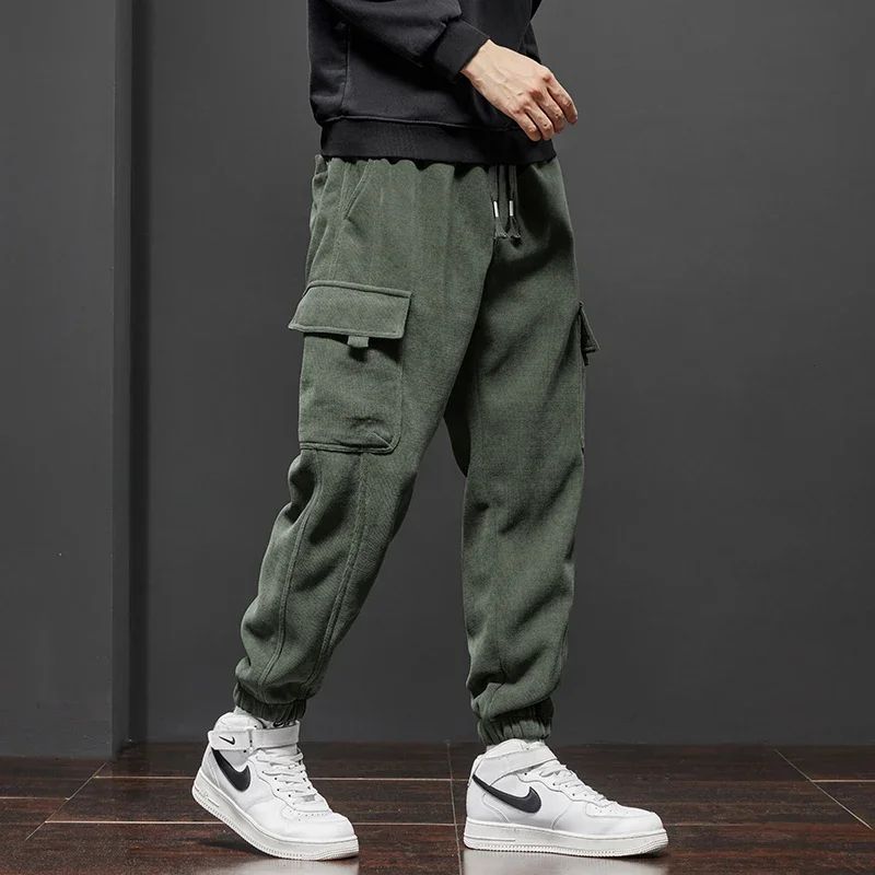 Men's Corduroy Harem Cargo Pants Elastic Waist Casual Joggers Sweatpants Spring Autumn Armygreen Gray Black Trousers Streetwear