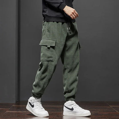 Men's Corduroy Harem Cargo Pants Elastic Waist Casual Joggers Sweatpants Spring Autumn Armygreen Gray Black Trousers Streetwear