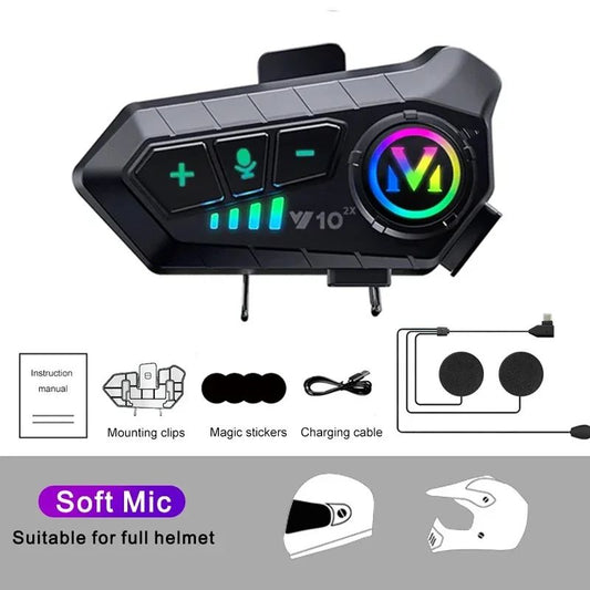 1/2Pcs Y10 2x Bluetooth Motorcycle Helmet Intercom 300M Wireless Intercomunicador 2000Mah Moto Walkie Talkie with Soft Hard Mic