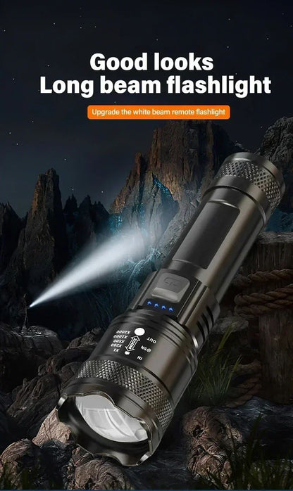 High Strong Power Led Flashlights Rechargeable Tactical Torch Safety Emergency Light for Outdoor Camping Fishing Working Zoom