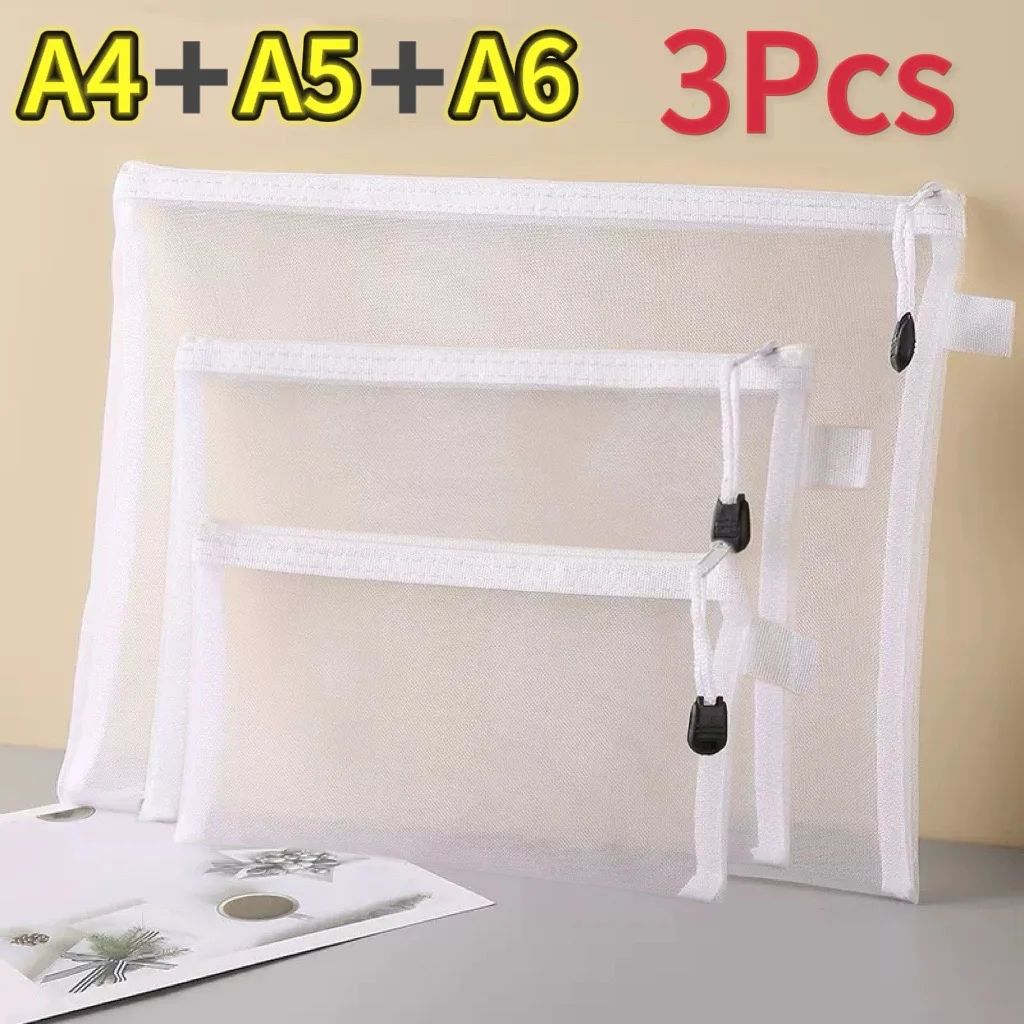 1-12pcs Mesh Zipper Pouch Student Waterproof Zip File Bag Makeup Bag School Office Supplies Miscellaneous Storage Organizer