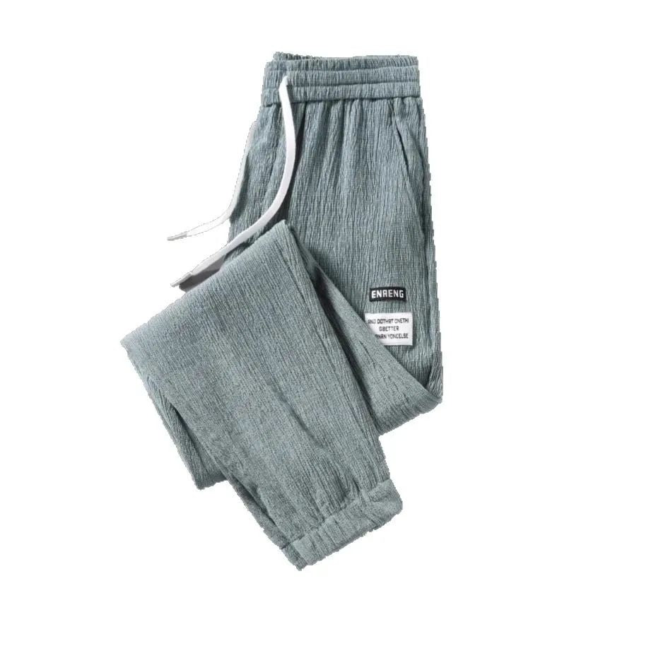 Summer Men's Thin Loose Sports Pants Breathable Casual Sweatpants Comfortable Wide Leg Harlan Nine Points Lightweight Trousers
