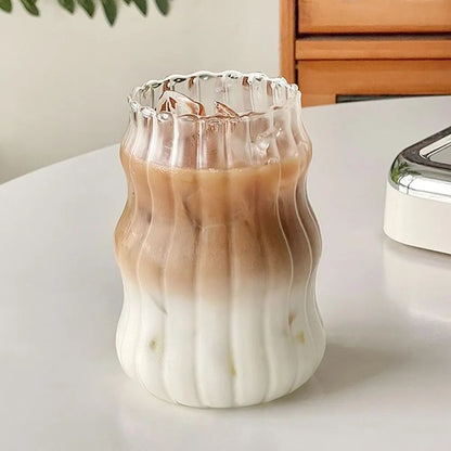 Copo de Vidro Resistente ao Calor, Tumbler, Transparente, para Chá, Suco, Leite, Caneca de Café, Copos de Água para Casa, Caneca Listrada 410/530ml
