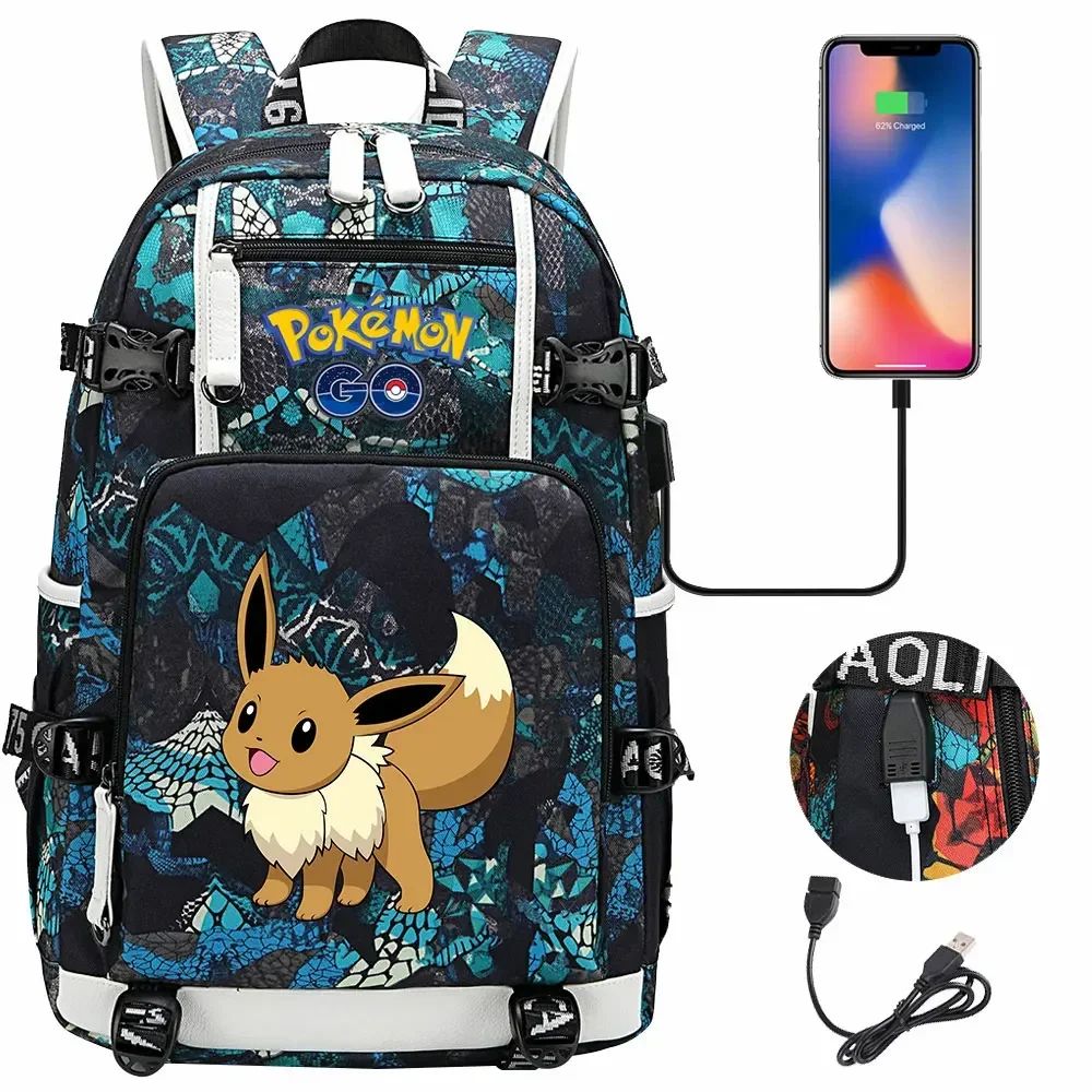 New Eevee Charizard USB Teenagers Schoolbags Women Men Laptop Travel Backpack Girl Boys Kids School Book Bags