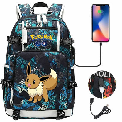New Eevee Charizard USB Teenagers Schoolbags Women Men Laptop Travel Backpack Girl Boys Kids School Book Bags