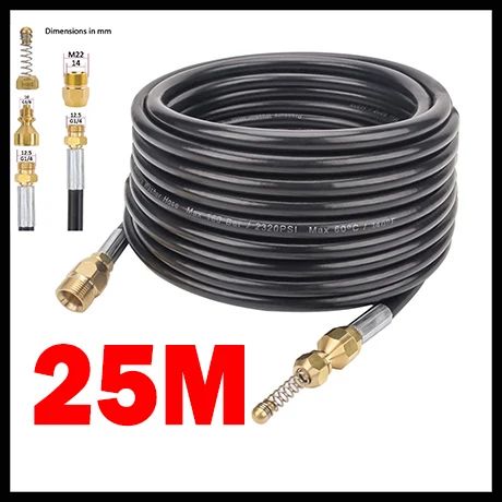 Mangueira de alta pressão para lavadora de tubos, cabo de limpeza de água, dreno de esgoto, kit de tubo injetor de esgoto, conector de rosca macho M22 para Kranzle