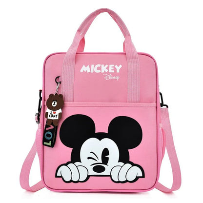 Bolsas de Tutoria Disney para Estudantes Mochila Escolar Multifuncional de Desenho Animado Mickey Bolsa de Mão Necessaire Pasta Escolar Quadrada