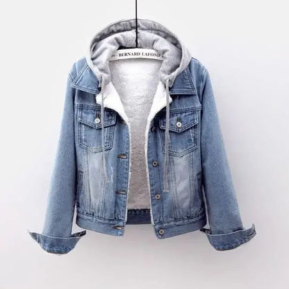 Women Denim Coat Hooded Single Breasted Button Jackets Hooded Patchwork Outerwear Cardigan Solid Pockets Streetwear Warm