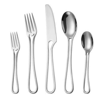 Conjunto de Talheres de 5 Peças em Aço Inoxidável Faca de Carne Garfo Colher de Sobremesa Talheres Colher de Chá Conjunto de Talheres para Casa e Restaurante