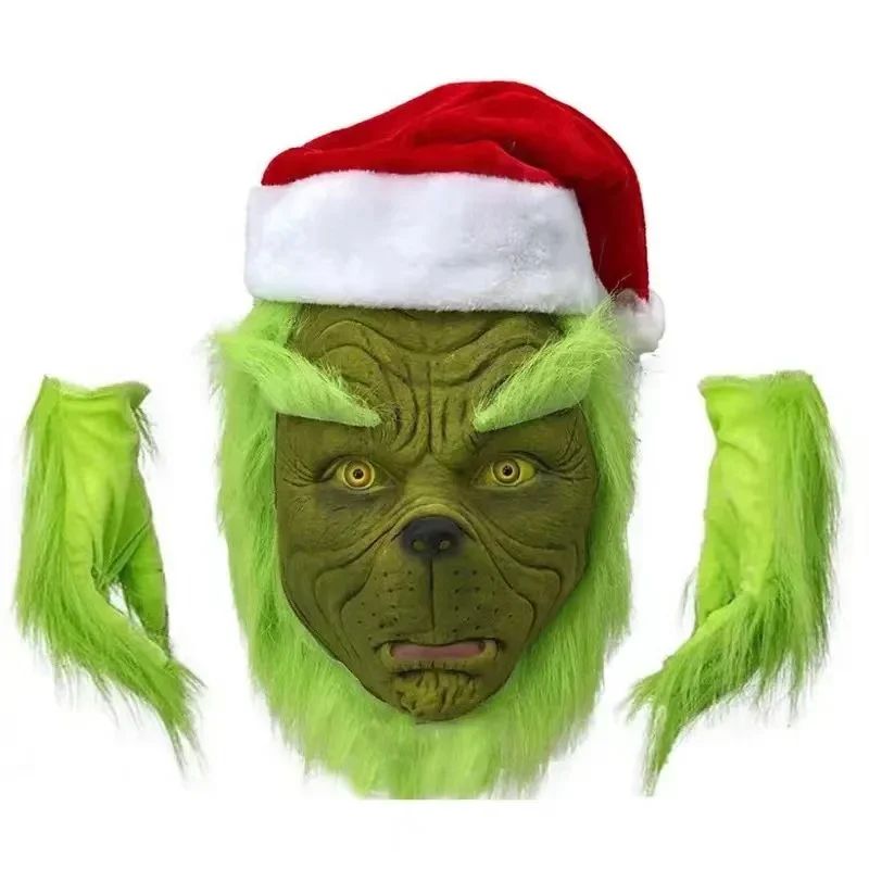 2024 New Christmas Costume Cosplay Clothes Dress Up Santa Claus Weird Green Haired Monster Grinch Party Performance Costume