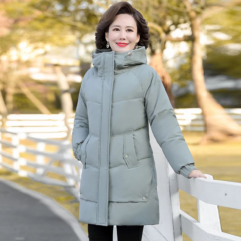 NEW Winter Cotton padded Jacket Hooded fleece thick Parkas Warm Loose Long Overcoat middle aged and Grandma Snow Coat