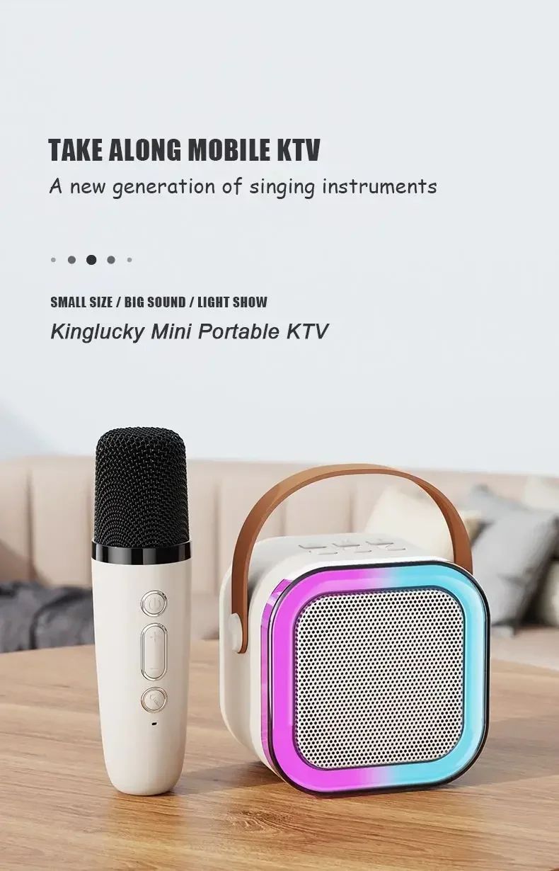 Máquina de karaokê K12 com 1/2 microfones sem fio portátil 5.3 sistema de alto-falante Bluetooth PA luzes RGB áudio doméstico KTV presentes infantis