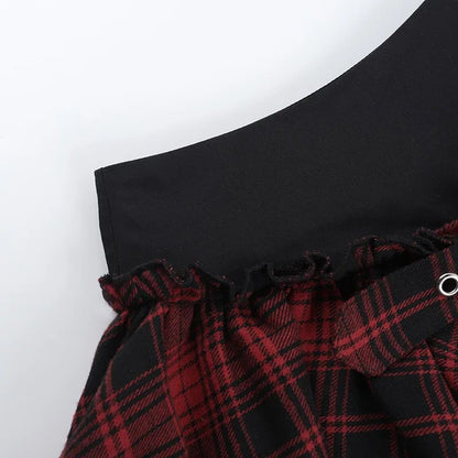 Punk Gothic Skirt Women Streetwear Harajuku Irregular Patchwork Red Plaid Skirt Hotsweet Y2k Clubwear Skirt