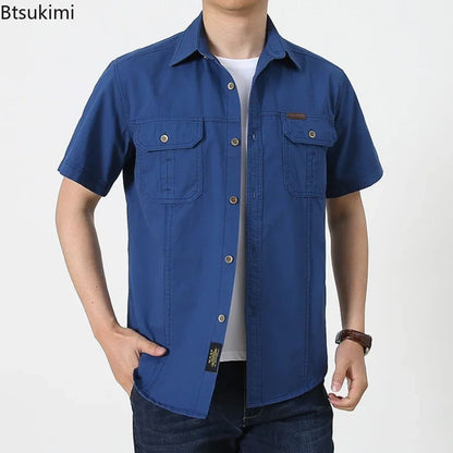 2025 Summer Men Oversized Shirts Casual Loose Breathable Fashion Cotton Shirts Male Work Cargo Shirts Blouses Men Clothing 5XL