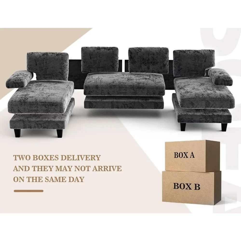 U Shaped Sectional Couches for Living Room 111 Inch Modular Sofa with Double Chaise Large Lounge Couch for Apartment Grey