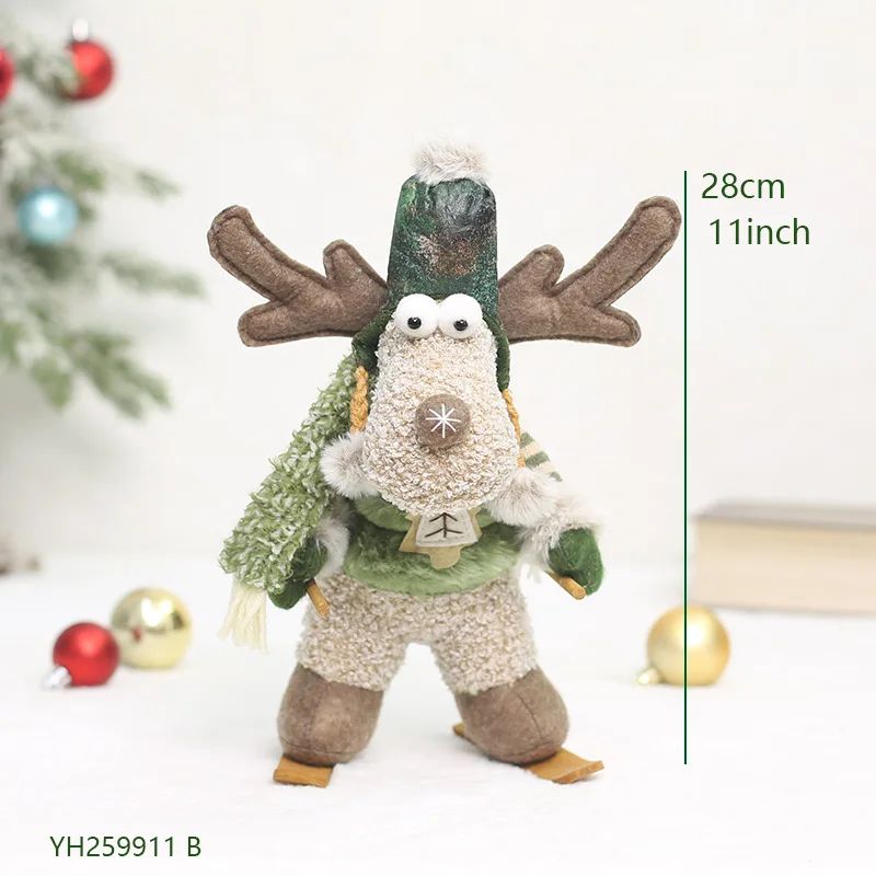 2026 New Green Forest Christmas Decorations Telescopic Elk Snowman Doll Skiing Plush  Navidad Home Decor New Year Gift