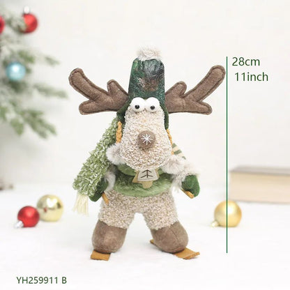 2026 New Green Forest Christmas Decorations Telescopic Elk Snowman Doll Skiing Plush  Navidad Home Decor New Year Gift