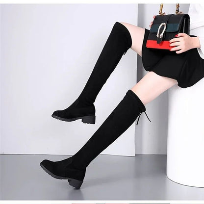 Women Heigh Tened Suede Long Boot Autumn New Woman Bottomed High Boot Elastic Fashion Boots Female Knight Shoes