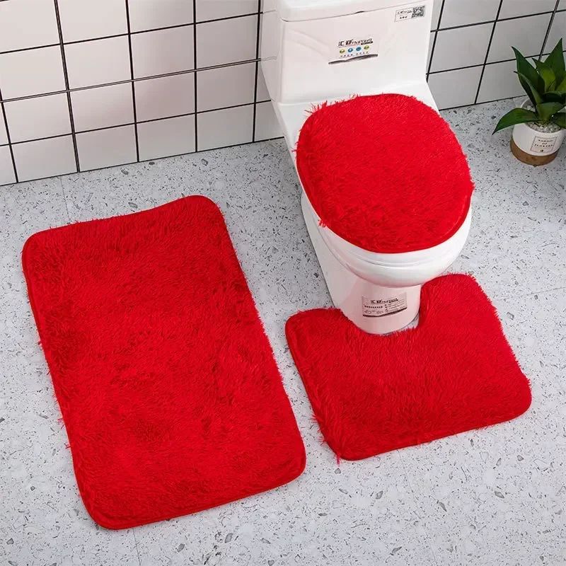 3piece Bathroom Mat Bathroom Silk Tie-dye Bathroom Soft Non-slip Carpet Shower Carpet Toilet Seat Cover Floor Mat