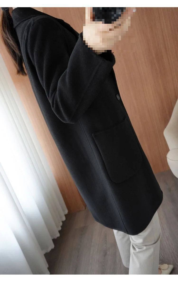 Ladies' Fashionable Woolen Coat Autumn Winter High End Medium Length Leisure Style Woolen Outerwear Pure Color Full Sleeve