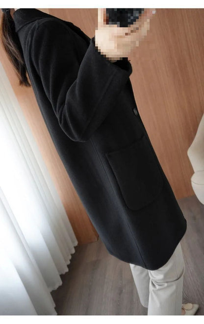 Ladies' Fashionable Woolen Coat Autumn Winter High End Medium Length Leisure Style Woolen Outerwear Pure Color Full Sleeve