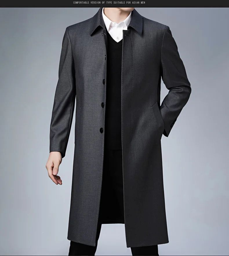 Light Luxury Long Jacket Men's Winter Business Casual Comfortable Windproof Warm Trench Coat British Streetwear Suit Male Coat