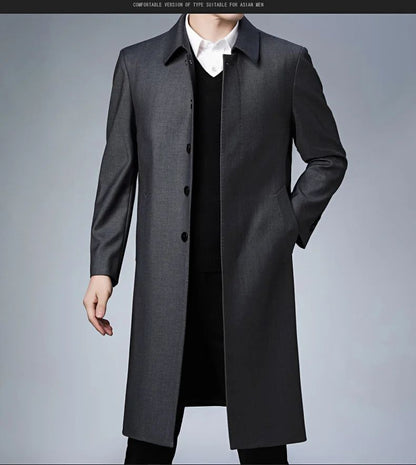 Light Luxury Long Jacket Men's Winter Business Casual Comfortable Windproof Warm Trench Coat British Streetwear Suit Male Coat