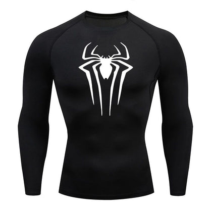 Spider Print Long Sleeve Compression Shirts for Men Gym Workout Rash Guard Undershirts Baselayers Athletic Quick Dry Tees Tops